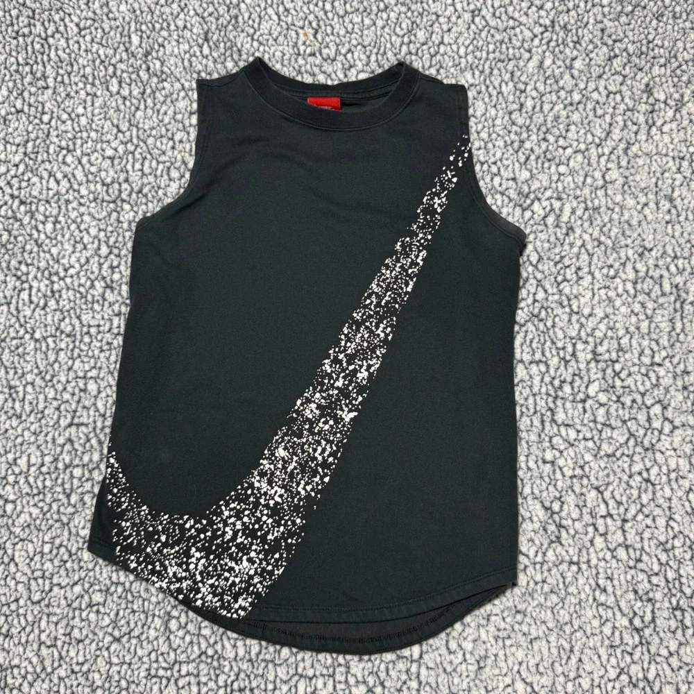 Nike Womens Black Oversized Speckled Swoosh Tank Top Sleeveless Gym Shirt L